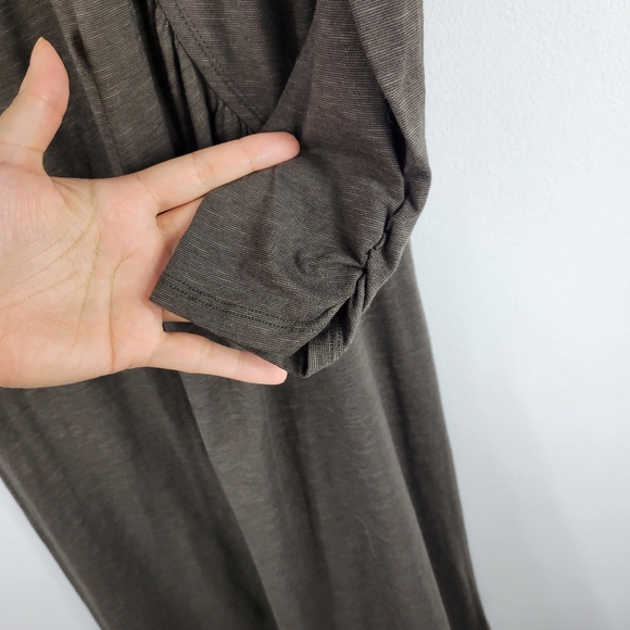 New Horny Toad Pirouette Ruched Asymmetric Long Sleeve Knit Midi Sheath Dress - Picture 10 of 12